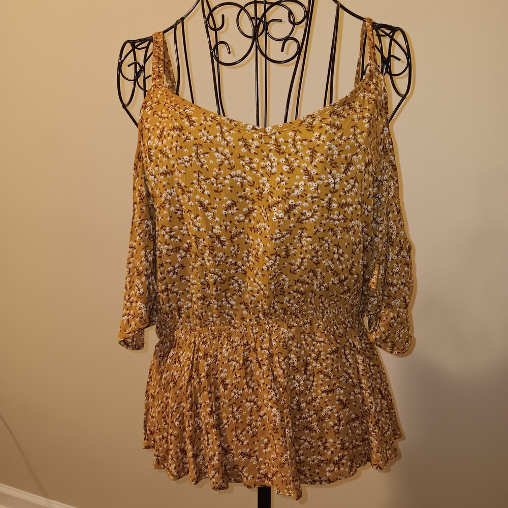 Floral Mustard Off-Shoulder Top